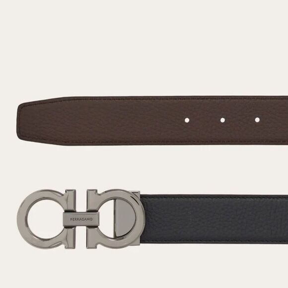 Salvadore Ferragamo Reversible and adjustable Gancini belt Black/Brown NWT in pk - Picture 2 of 9